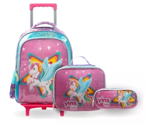 Kit Mochila Infantil De Rodinhas Escolar Menina Unicórnio